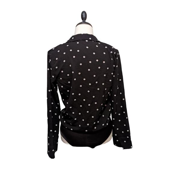Lush Size Small Black & White Polka Dot Faux Wrap Bodysuit - Picture 4 of 4